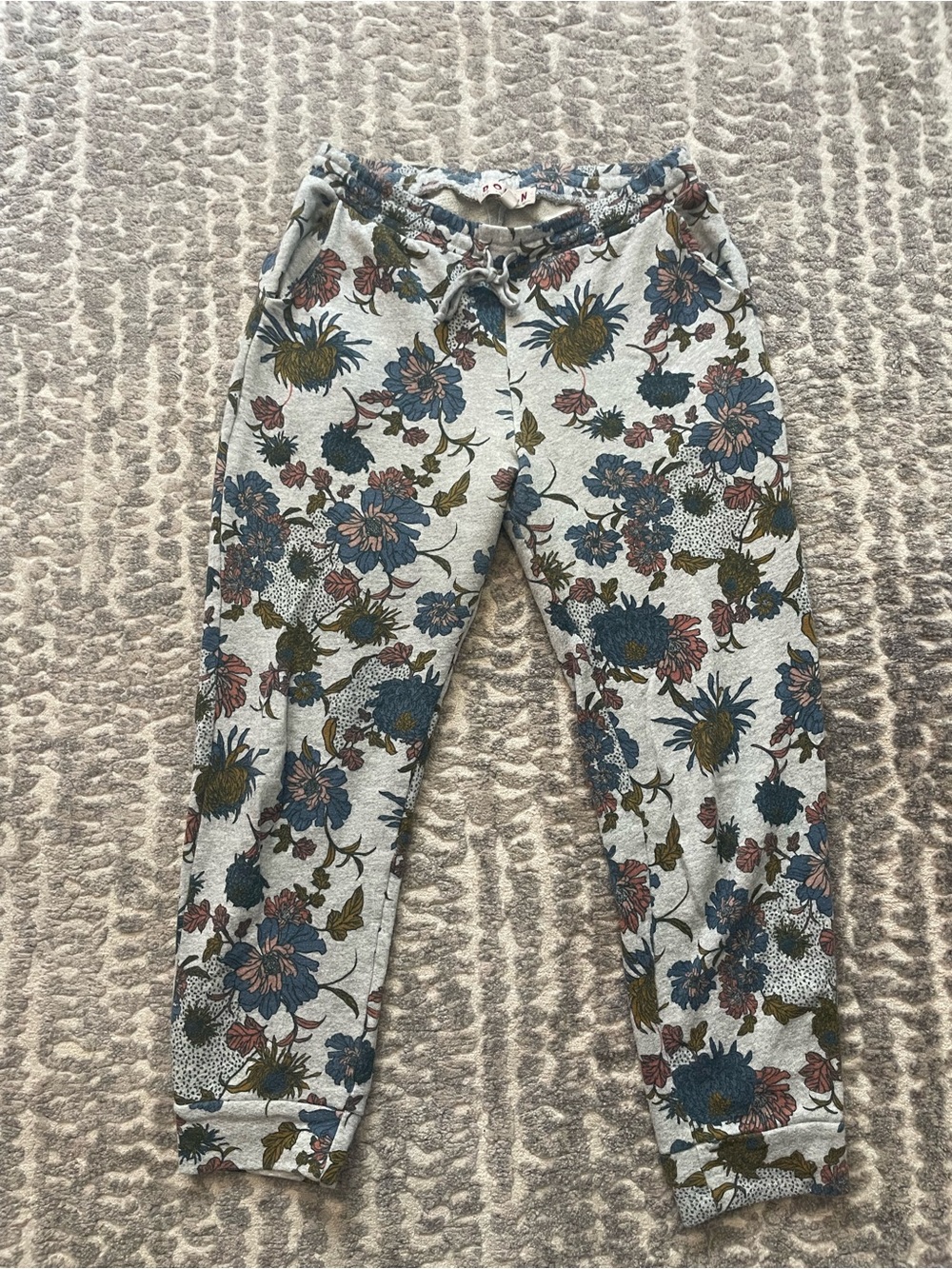 dolan Floral Print Gray Jogger Jeggings with Blue & Olive Accents